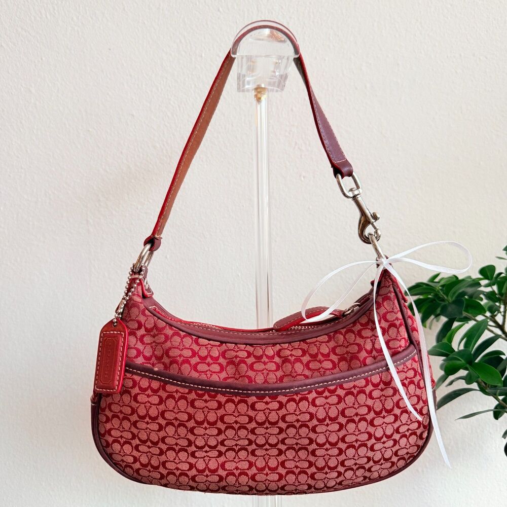 Coach Vintage Crescent Shoulder Bag 6623 2002 Red Signature Y2K Baguette Purse